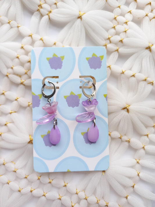 Purple Flower Teardrop Huggie Earrings| One of a Kind