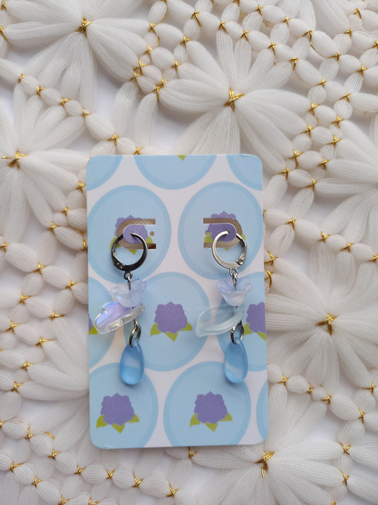 Blue Flower Teardrop Huggie Earrings | One of a Kind