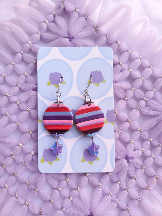 Striped Oval Earrings with Purple Star | Stripes Collection