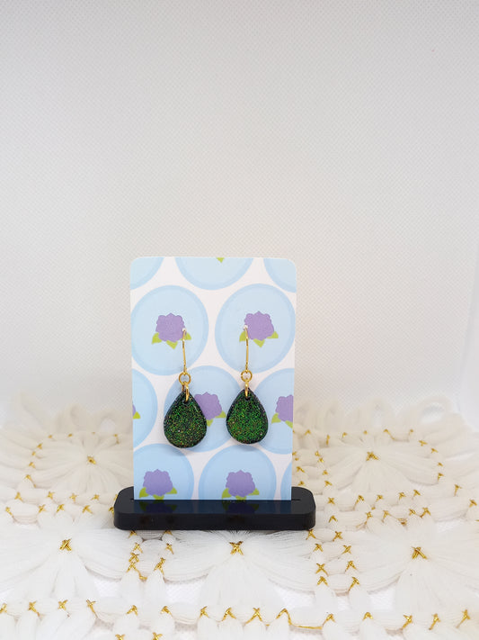 Green Glittery Teardrop Earrings | Sparkles Collection