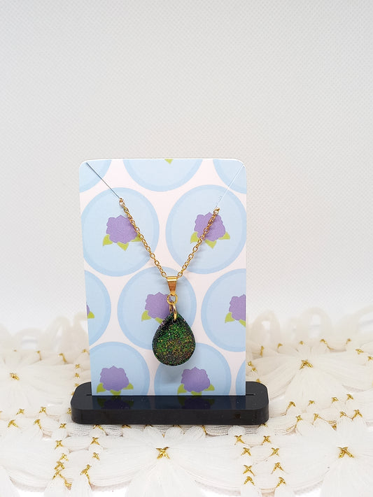 Green Glittery Teardrop Necklace | Sparkles Collection