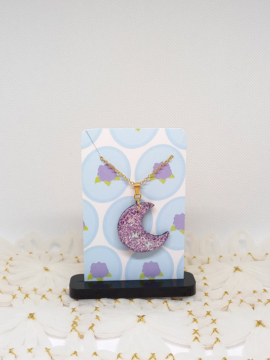 Purple Glittery Moon Necklace | Sparkles Collection