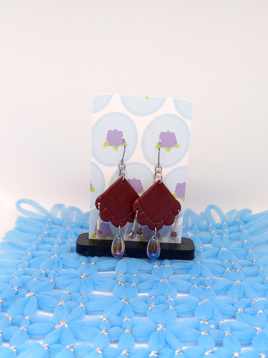 Maroon Embossed Teardrop Earrings | Embossed Collection