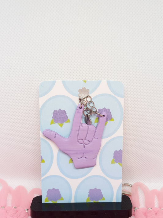 Lilac I Love You Sign Language Keyring | Deaf Awareness