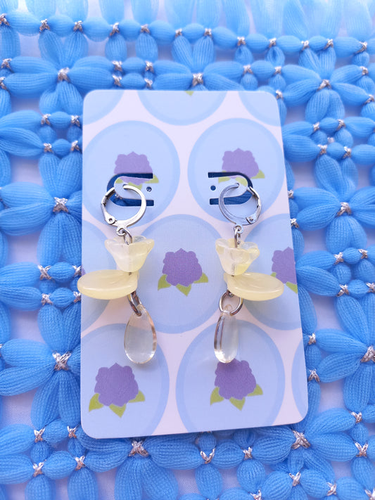 Pastel Yellow Floral Teardrop Huggie Earrings | One of a Kind