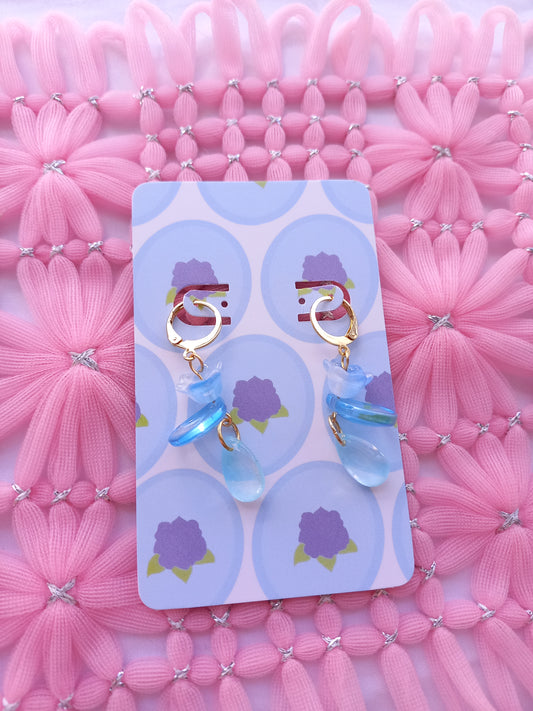 Light Blue Floral Teardrop Huggie Earrings | One of a Kind