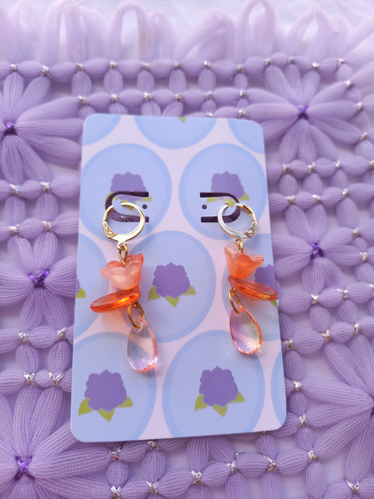 Orange Floral Teardrop Huggie Earrings | One of a Kind