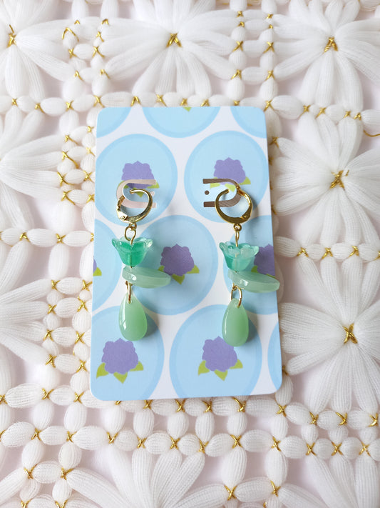 Mint Green Floral Teardrop Huggie Earrings | One of a Kind