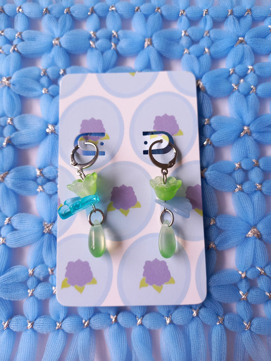 Green & Blue Floral Teardrop Huggie Earrings | One of a Kind