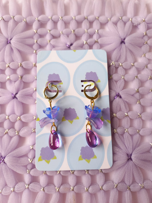 Blue & Purple Floral Teardrop Huggie Earrings | One of a Kind