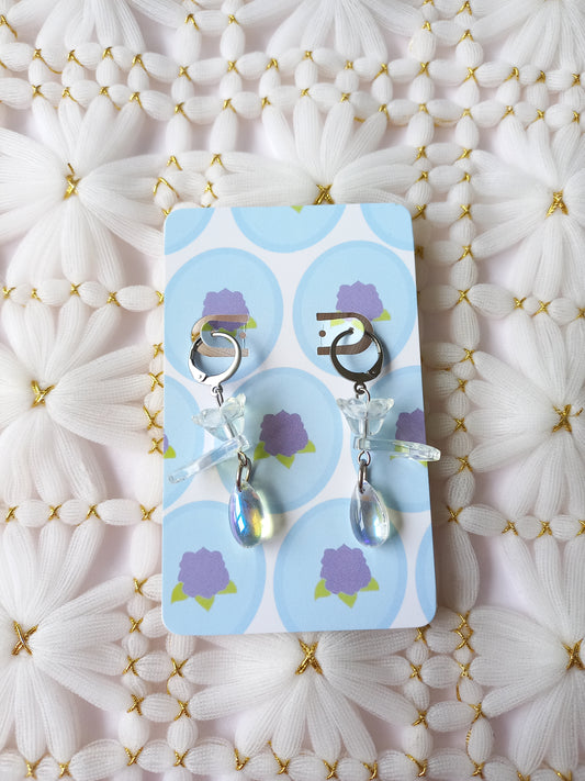 Clear AB Floral Teardrop Huggie Earrings | One of a Kind