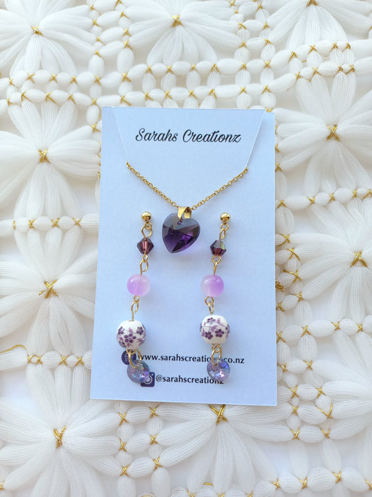 Purple Heart Necklace and Earring set