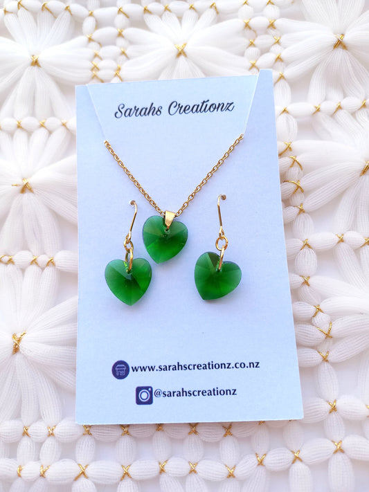 Green Heart Necklace and Earring set