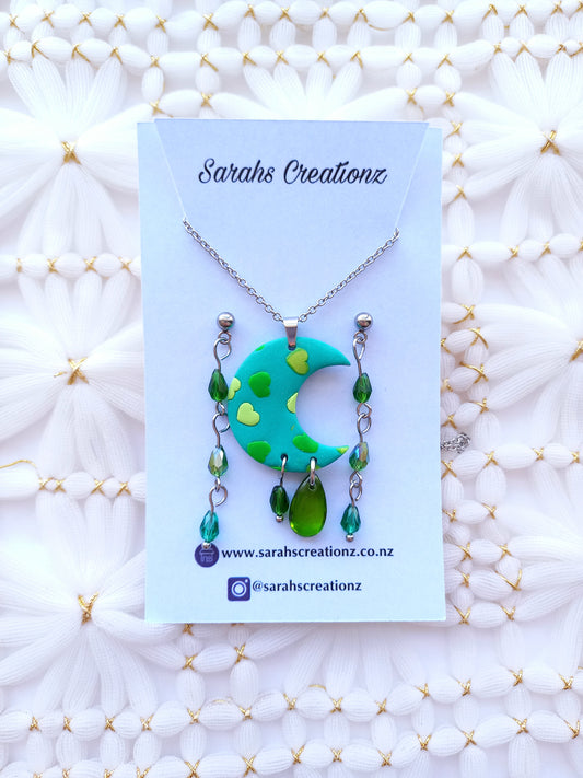 Green Moon Necklace and Earring set