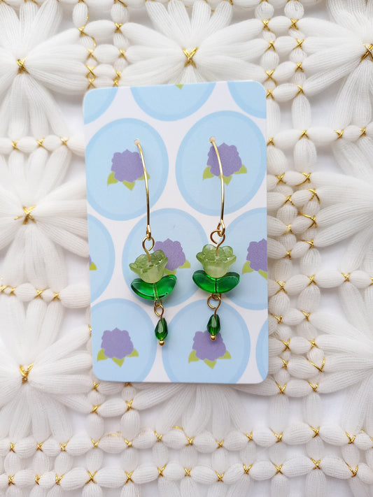 Green Flower Drop Earrings | Flower Power