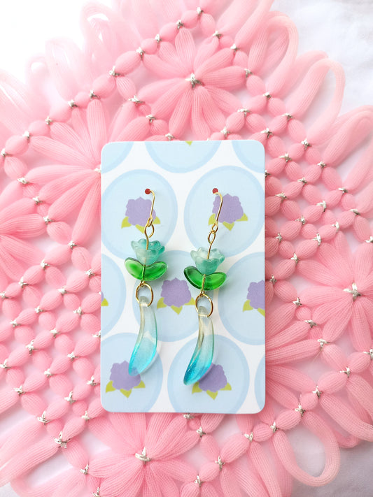 Green Flower Petal Drop Earrings | Flower Power