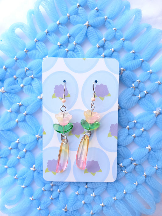 Pink & Yellow Flower Petal Drop Earrings | Flower Power