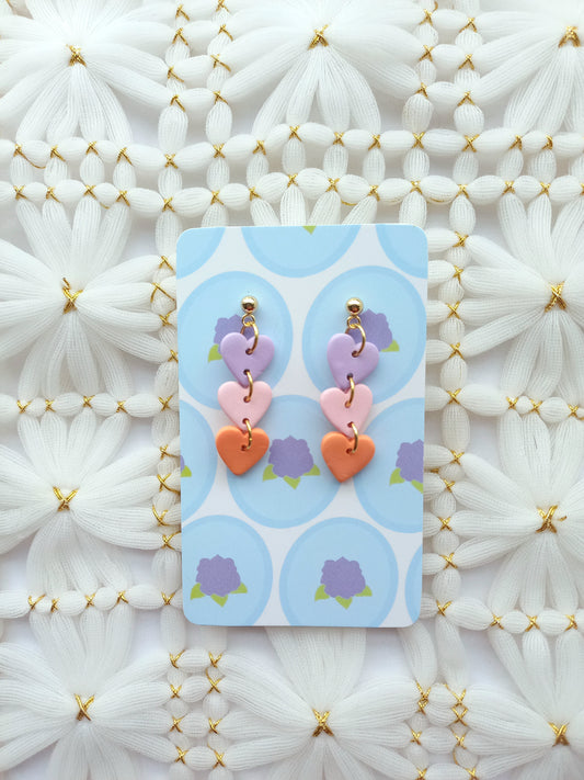 Lilac, Pink & Orange Heart Chain Earrings | Love Collection