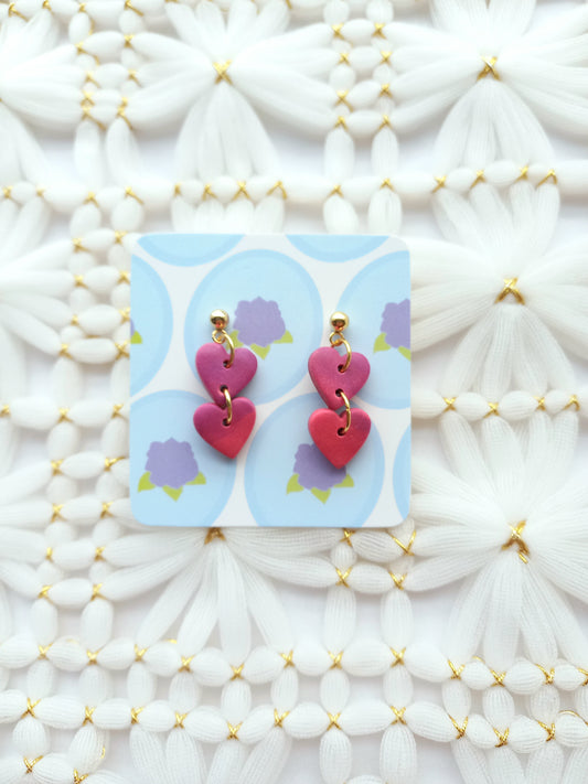 Purplish Pink Heart Chain Earrings | Love Collection