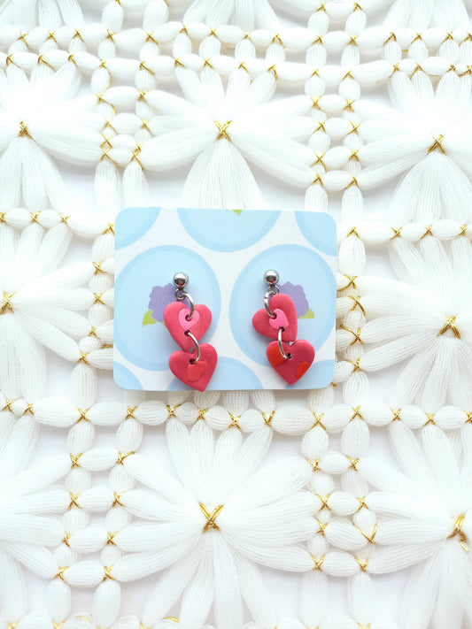 Heart Patterned Pink Heart Chain Earrings | Love Collection