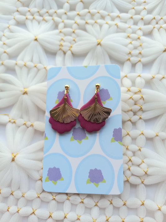 Purple Burgundy Scalloped Earrings