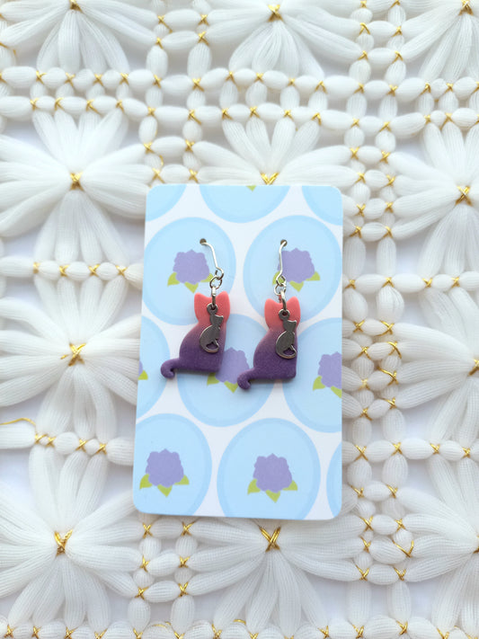 Pink & Purple Ombré Cat Earrings