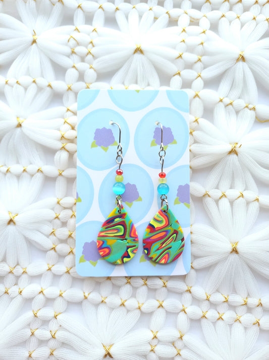 Multicoloured Swirl Teardrop Earrings