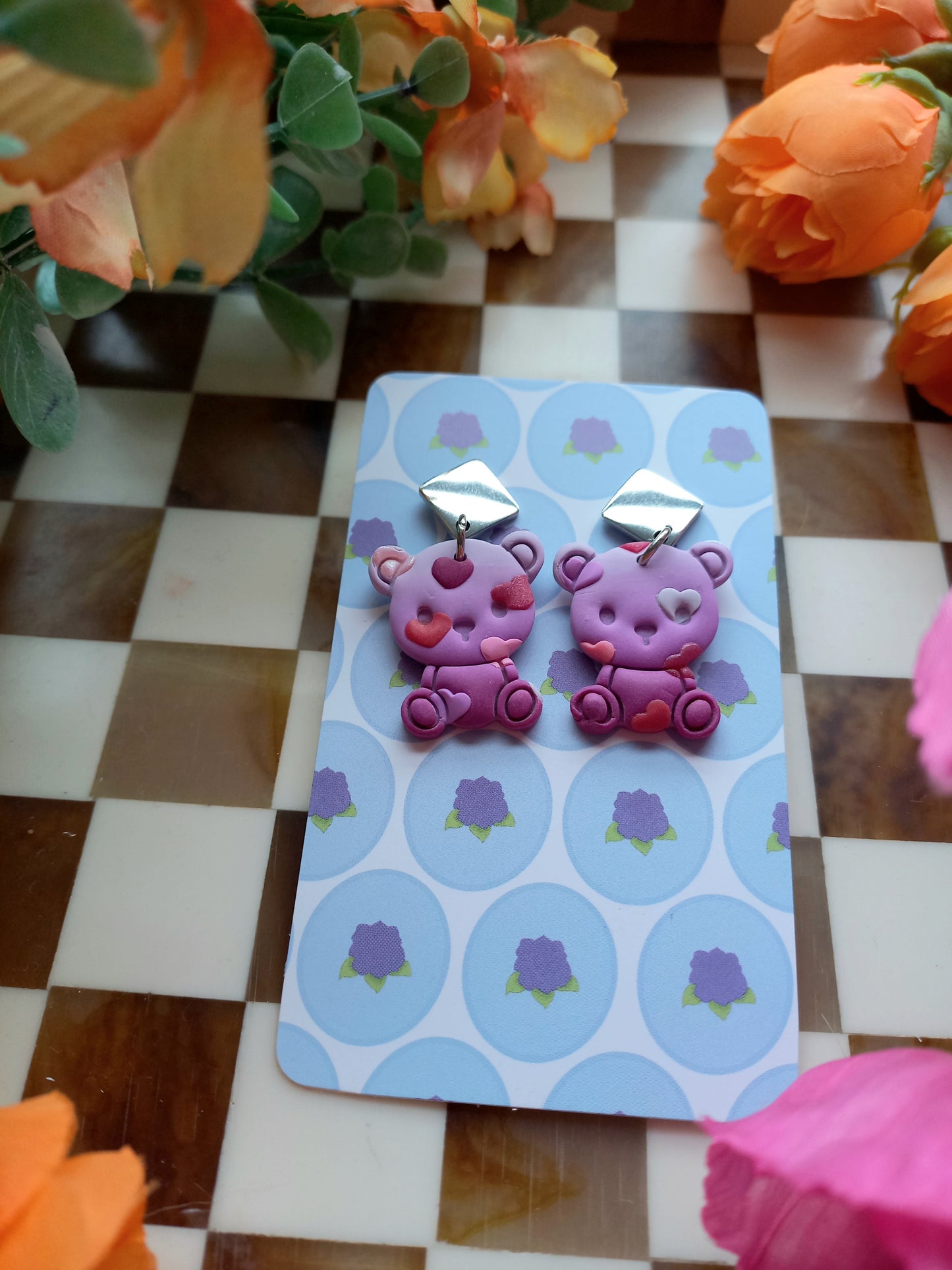 Lilac Purple Teddy Bear Earrings