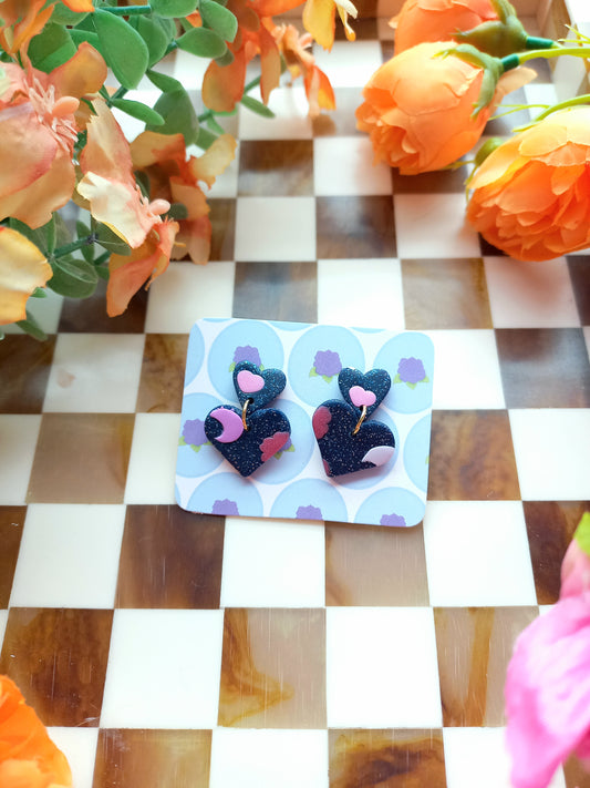 Dark Blue Tiered Heart Earrings