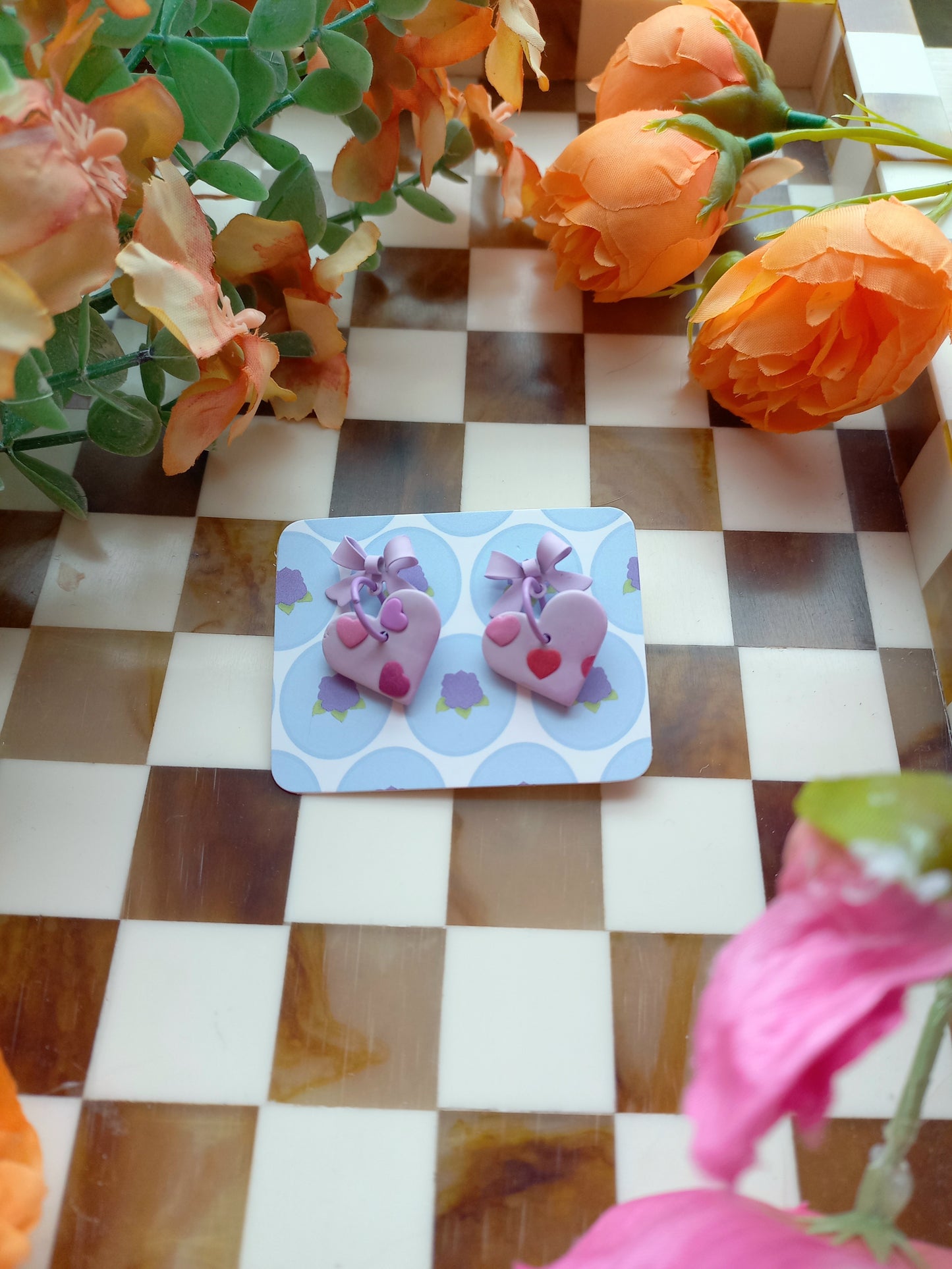 Lilac Heart Bow Stud Earrings