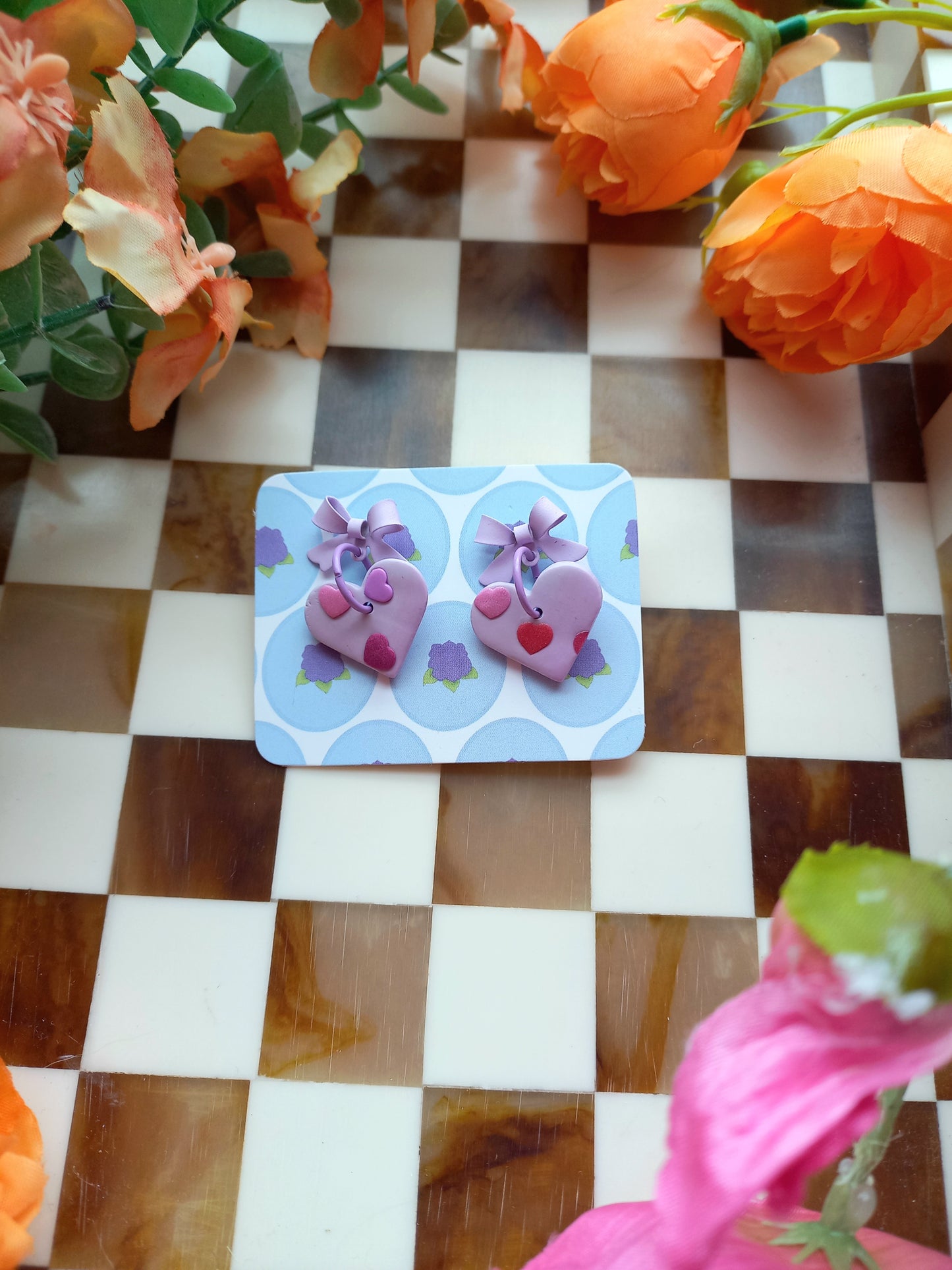 Lilac Heart Bow Stud Earrings