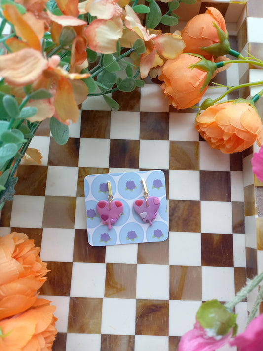 Pink Drippy Heart Earrings