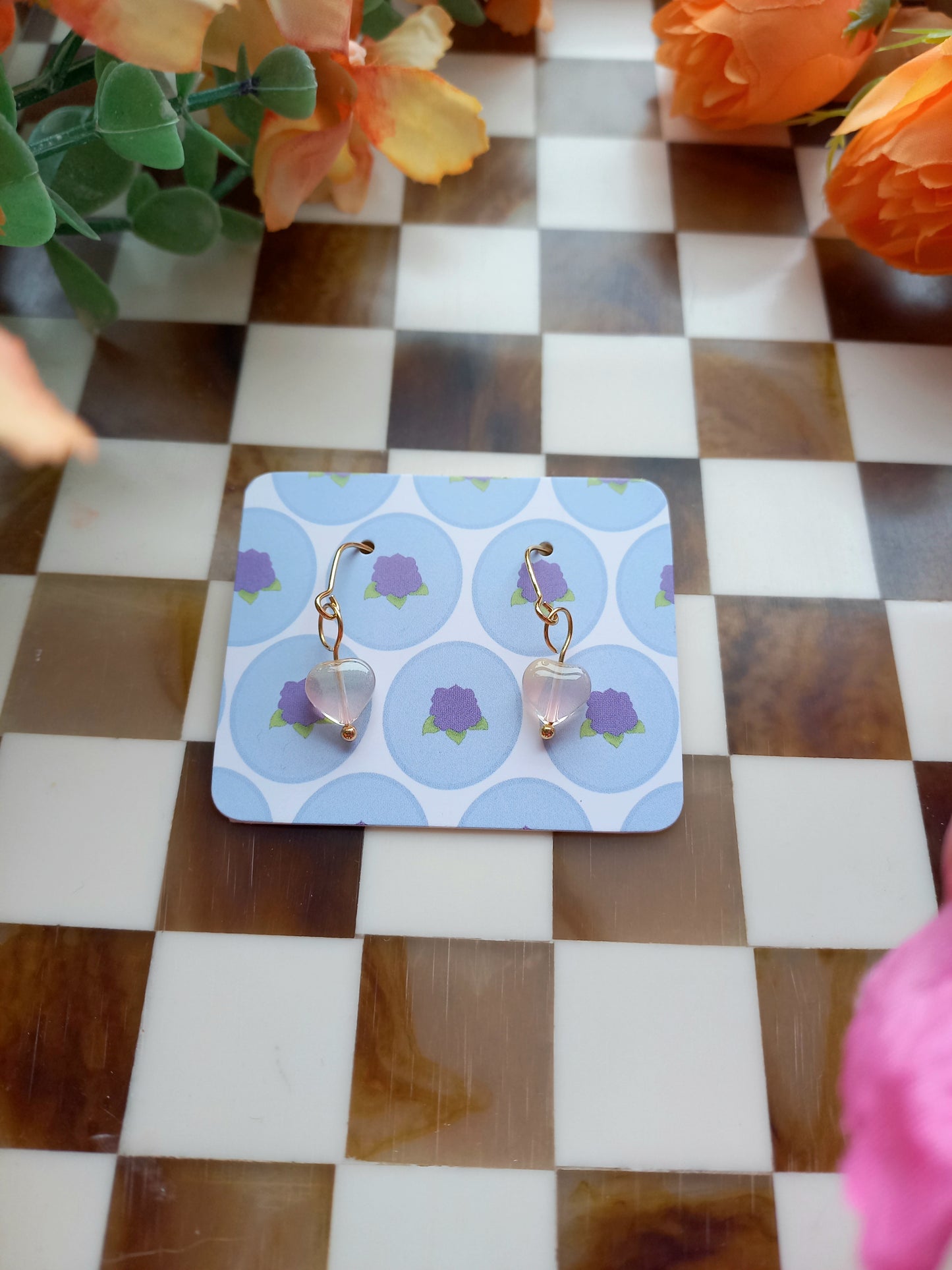 Dainty Glass Heart Earrings