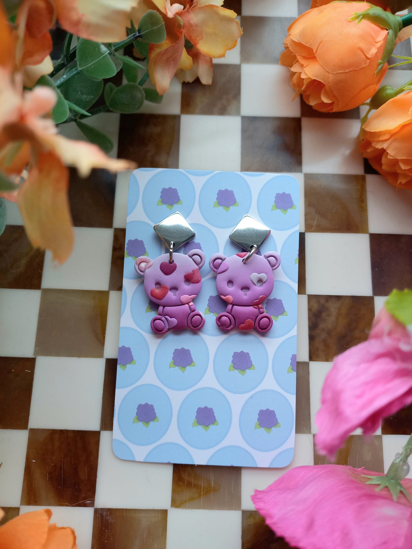 Lilac Purple Teddy Bear Earrings