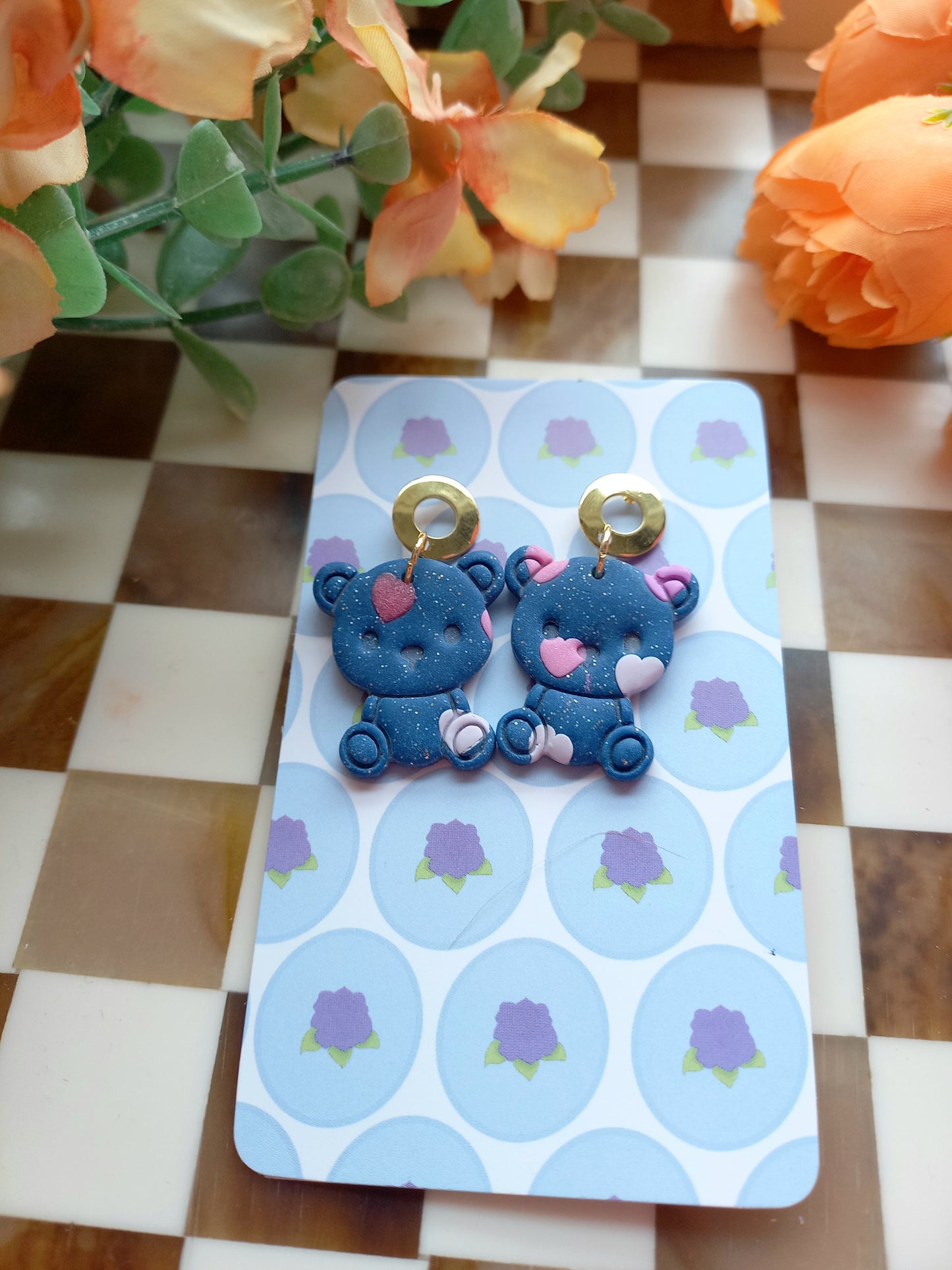 Blue Teddy Bear Earrings