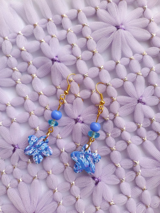 Blue Marbled Flower Earrings | Blue Marbled Collection