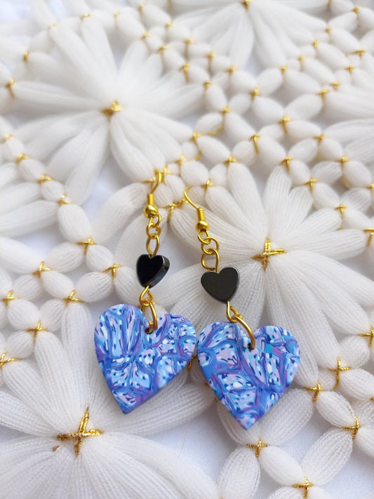 Blue & Purple Marbled Heart Hematite Earrings | Blue Marbled Collection