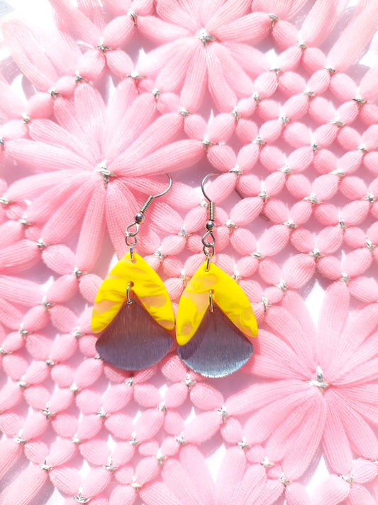 Yellow Marbled Botanical Drop Silver Earrings | Marbled Collection