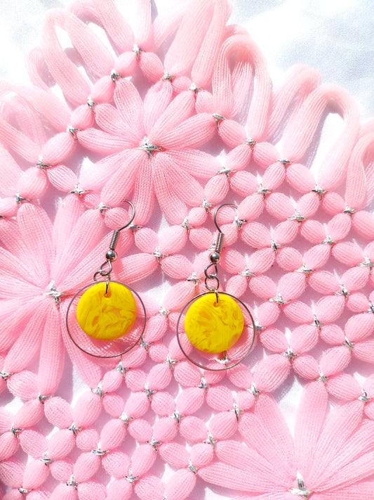 Yellow Marbled Round Silver Earrings | Marbled Collection