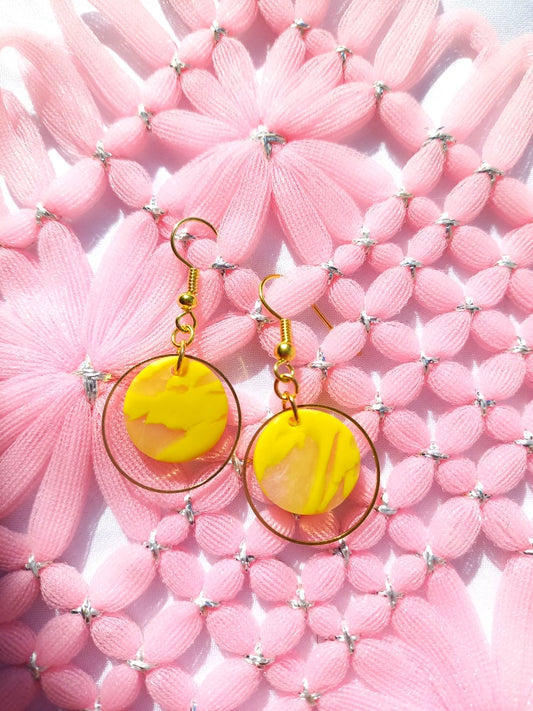 Yellow Marbled Round Gold Earrings | Marbled Collection