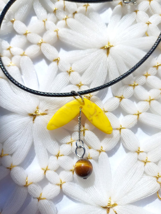 Yellow Marbled Botanical Drop Necklace | Marbled Collection