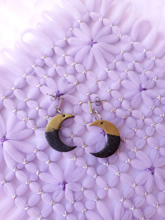 Gold & Black Moon Earrings | Celestial Collection