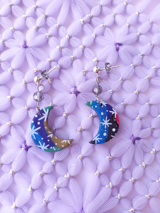 Starry Moons on Ball Stud Earrings | Celestial Collection