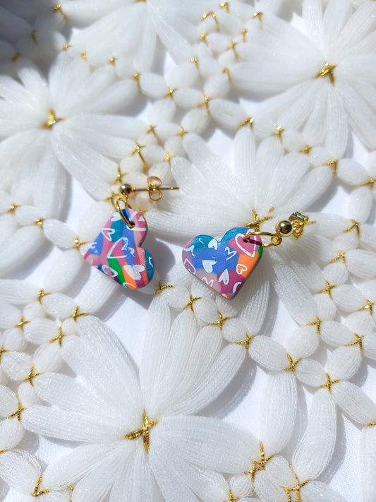 Ball stud Multi-coloured heart earrings | Love Collection