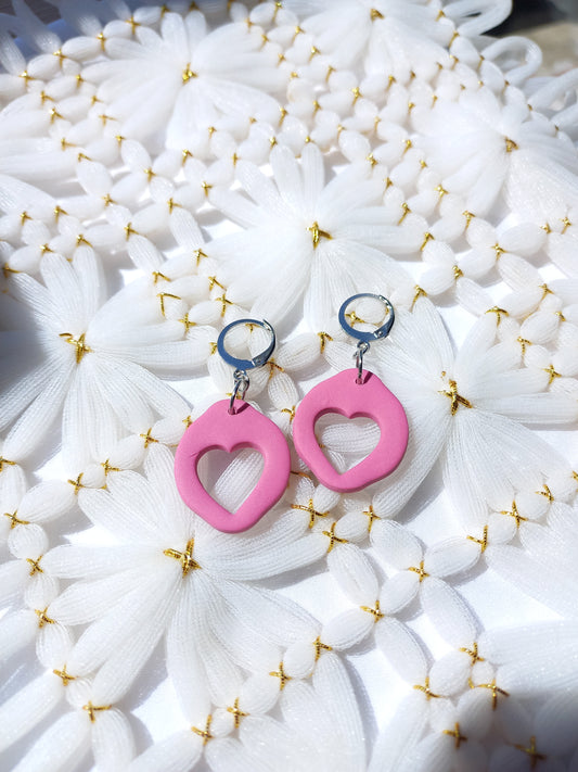 Pink heart cut out huggie earrings | Love Collection